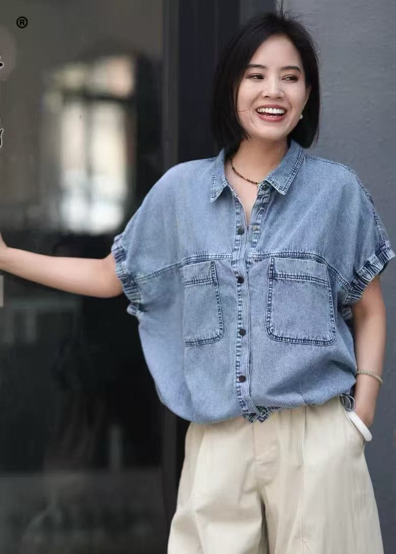 2026 여름 새로운 한국 스타일 루즈핏 슬림해 보이는 다용도 데님 여성 셔츠 디자인 센스 작은 대중 맨위 상세 이미지 7