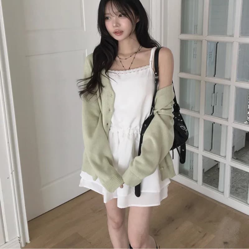있음 선적 한국 chic 품격 다용도 패치워크 레이스 허리 펌프 로프 슬립 드레스 이미지 5