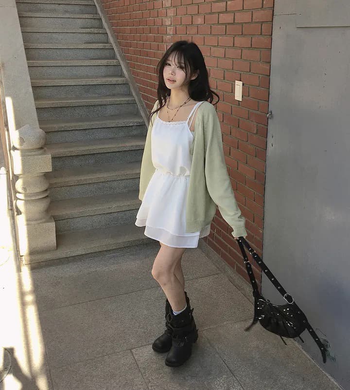 있음 선적 한국 chic 품격 다용도 패치워크 레이스 허리 펌프 로프 슬립 드레스 상세 이미지 6