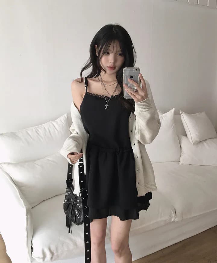 있음 선적 한국 chic 품격 다용도 패치워크 레이스 허리 펌프 로프 슬립 드레스 상세 이미지 13