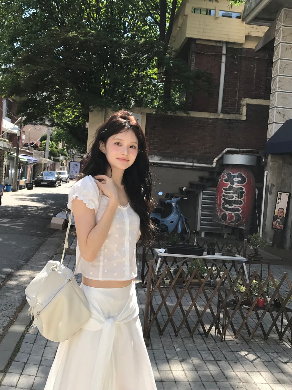 있음 선적 한국 ins 자수 자카드 광장 칼라 달콤함 반팔 셔츠 상세 이미지 6
