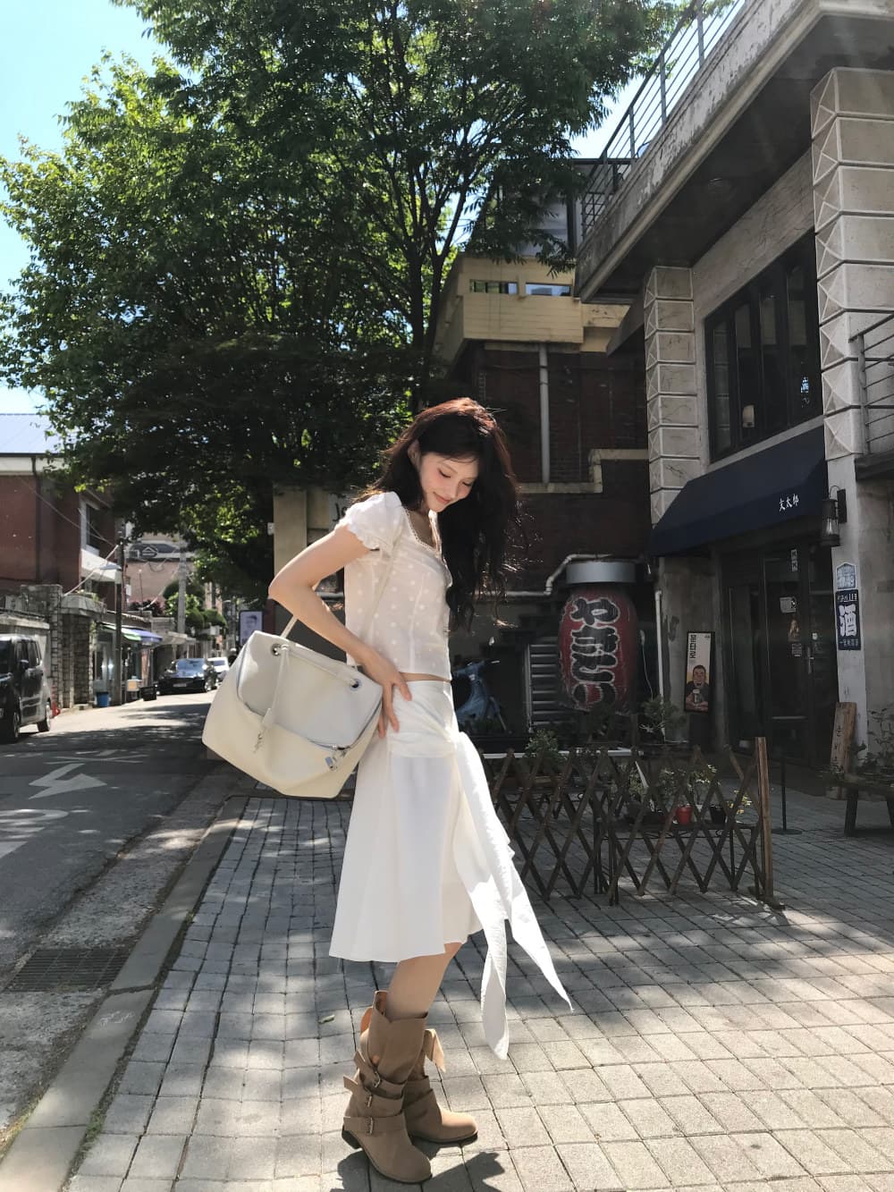 있음 선적 한국 ins 자수 자카드 광장 칼라 달콤함 반팔 셔츠 상세 이미지 9