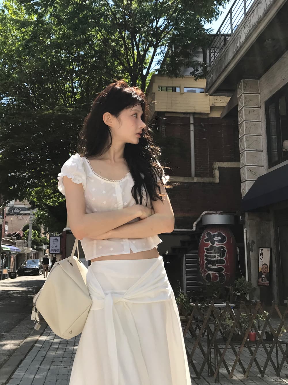 있음 선적 한국 ins 자수 자카드 광장 칼라 달콤함 반팔 셔츠 상세 이미지 13