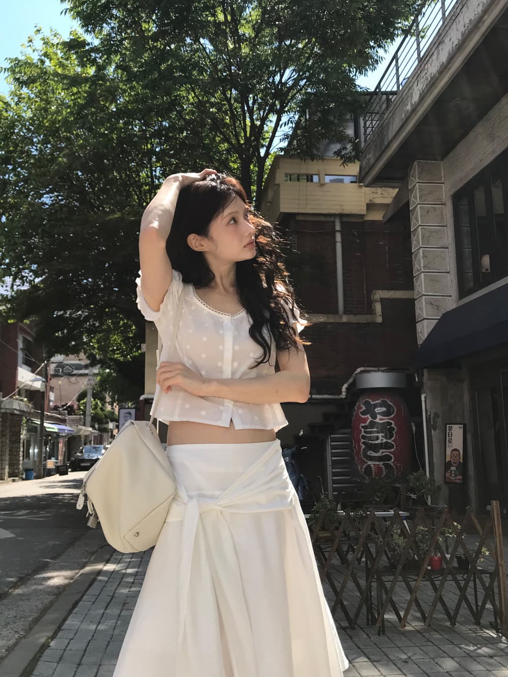 있음 선적 한국 ins 자수 자카드 광장 칼라 달콤함 반팔 셔츠 상세 이미지 14