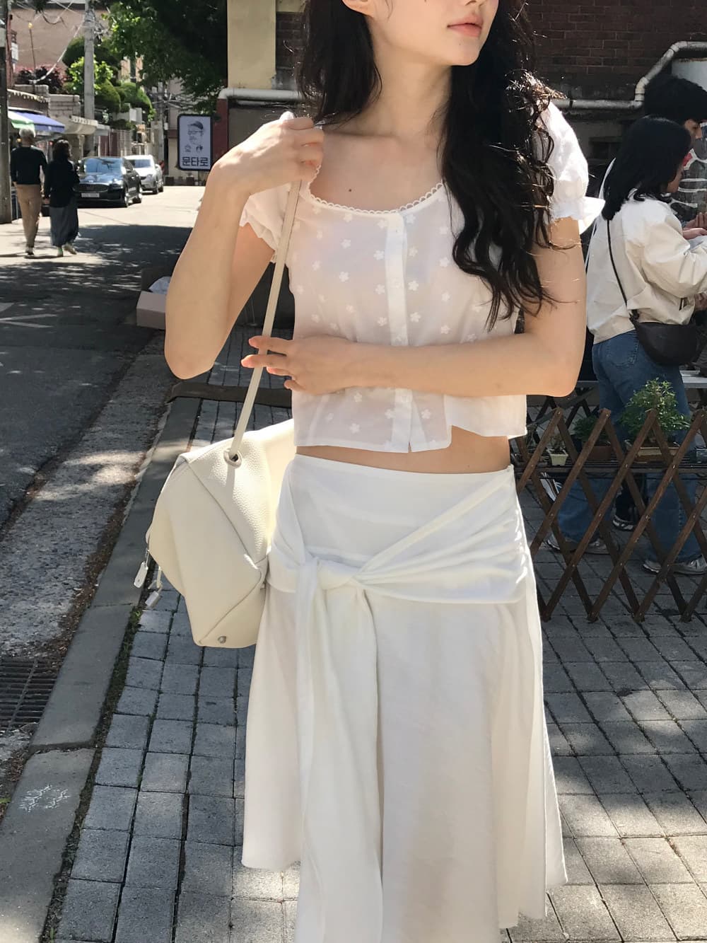 있음 선적 한국 ins 자수 자카드 광장 칼라 달콤함 반팔 셔츠 상세 이미지 15