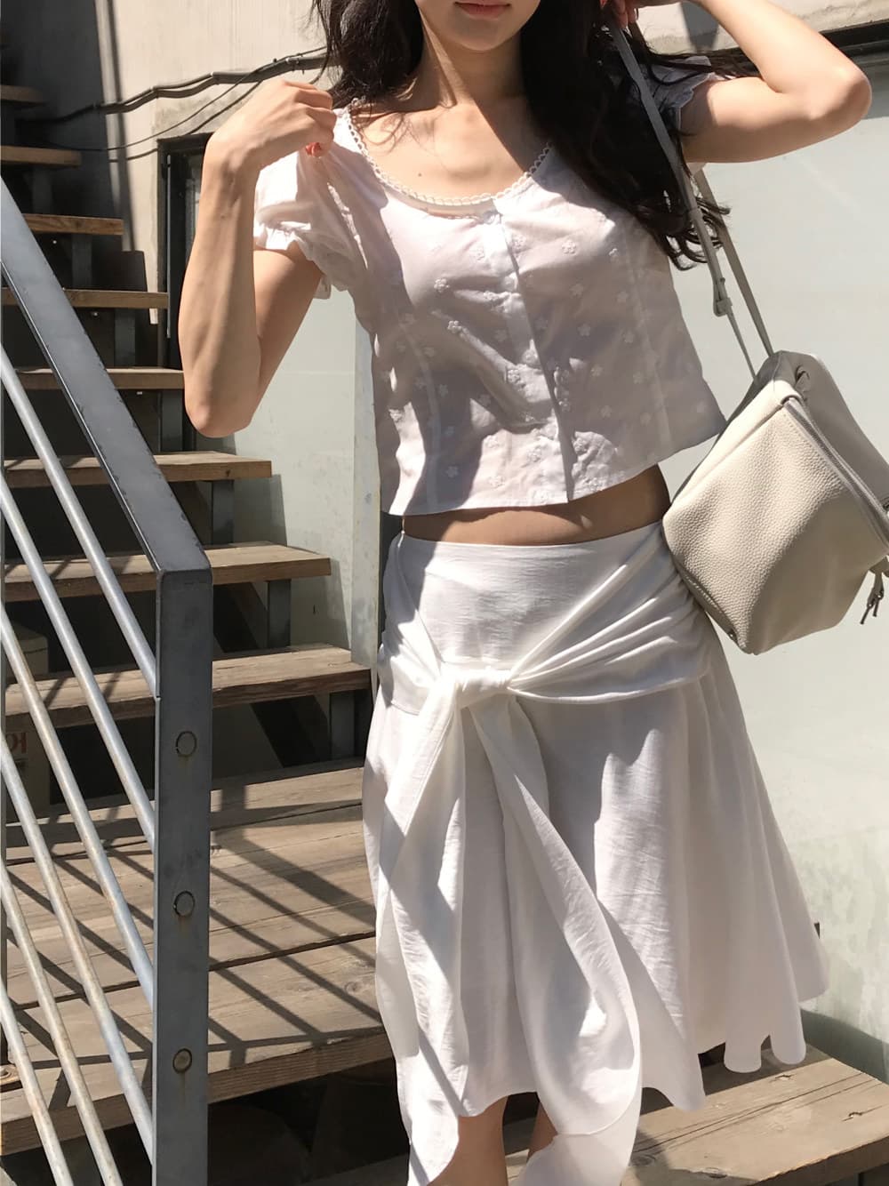 있음 선적 한국 ins 자수 자카드 광장 칼라 달콤함 반팔 셔츠 상세 이미지 19