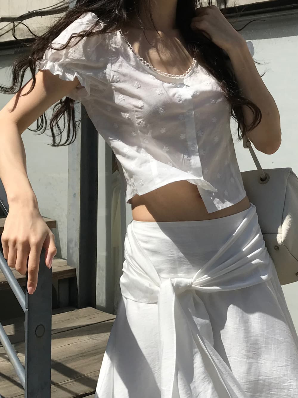 있음 선적 한국 ins 자수 자카드 광장 칼라 달콤함 반팔 셔츠 상세 이미지 22