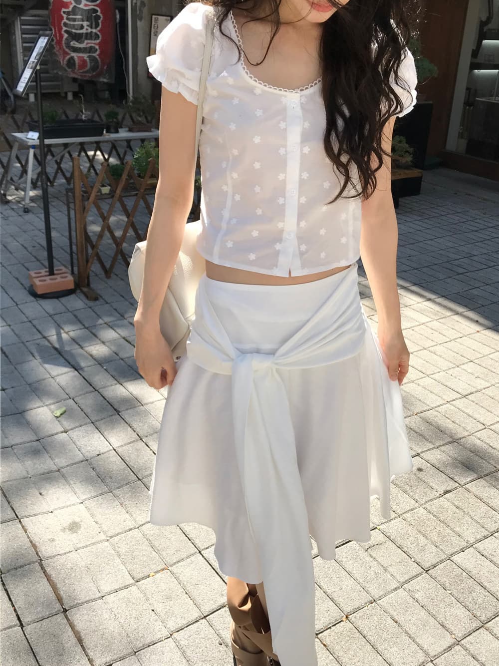 있음 선적 한국 ins 자수 자카드 광장 칼라 달콤함 반팔 셔츠 상세 이미지 25