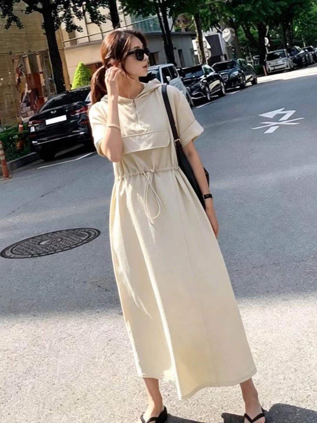 2026 새로운 표지 고기 슬림해 보이는 연령 감소 캐주얼 미니멀리즘 주머니 와이드 드레스 상세 이미지 5