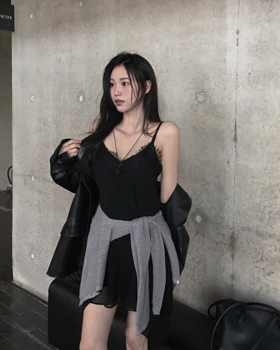 재고 있음 chic 레이스 조각 비스듬한 진자 디자인 센스 슬립 드레스 상세 이미지 14