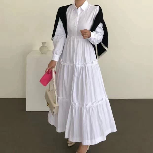 한 스타일 레트로 슬림해 보이는 우아함 롱 코트 드레스 상세 이미지 7