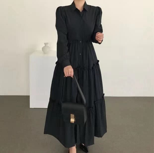 한 스타일 레트로 슬림해 보이는 우아함 롱 코트 드레스 상세 이미지 11