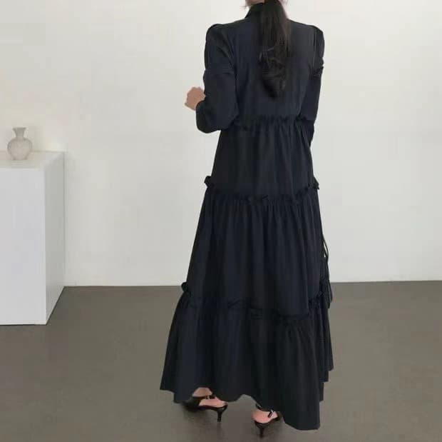 한 스타일 레트로 슬림해 보이는 우아함 롱 코트 드레스 상세 이미지 13