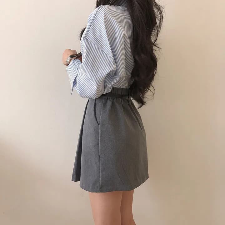 한국 chic 레트로 루즈핏 느긋한 스트라이프 긴팔 여성 셔츠 상세 이미지 14