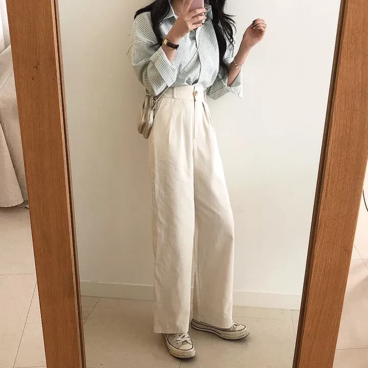 한국 chic 레트로 루즈핏 느긋한 스트라이프 긴팔 여성 셔츠 상세 이미지 19