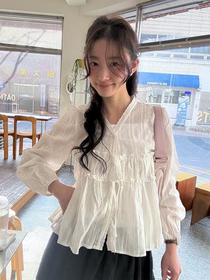 26 가을 긴팔 셔츠 레이스 레이스 맨위 여성 이미지 3