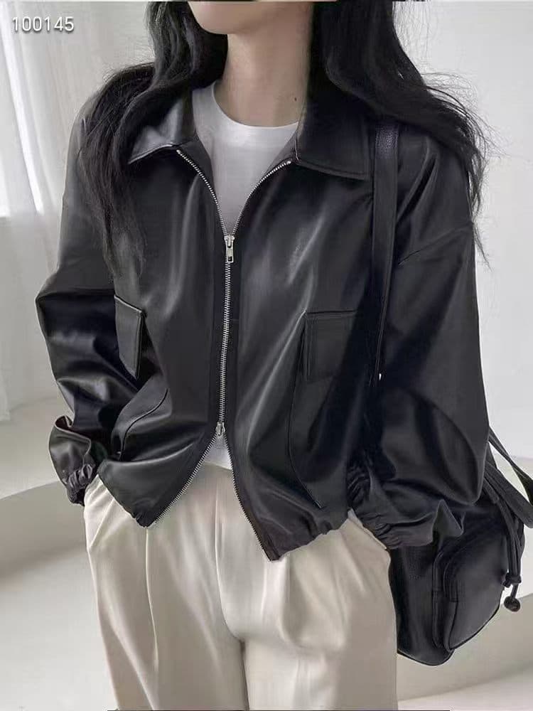 2026 새로운 오토바이 가죽 재킷 재킷 인터넷 유명인 패션 잘 생긴 pu 가죽 재킷 여성 코트 이미지 4