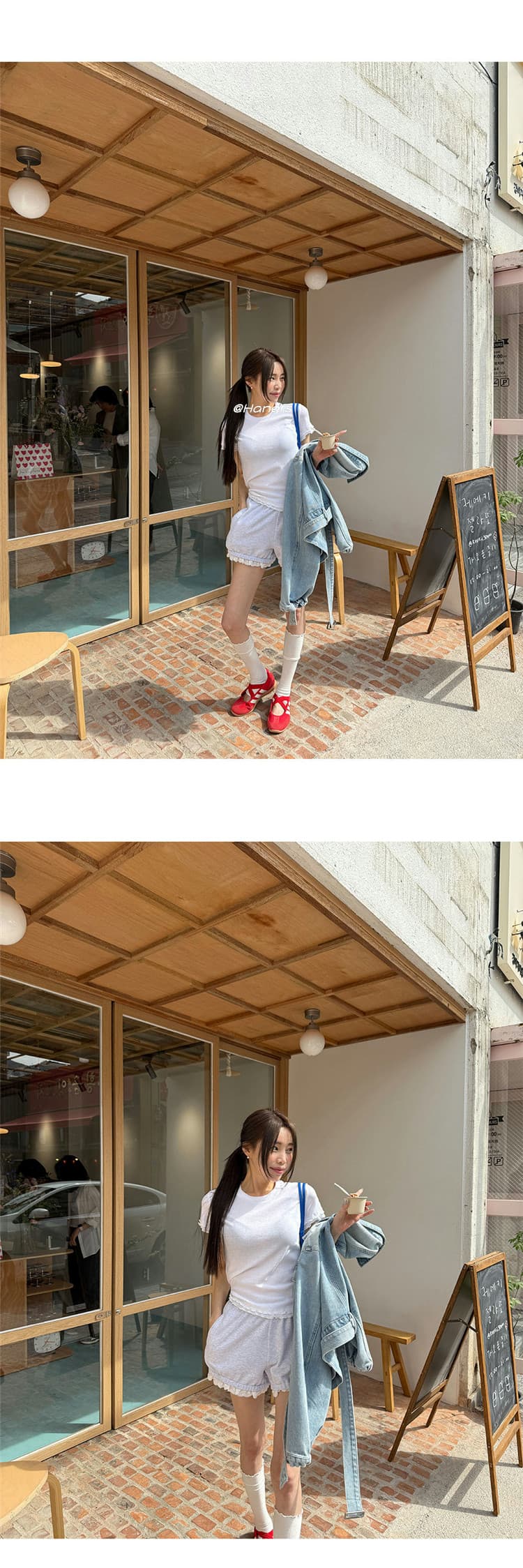 한국 스타일 새로운 워크웨어 바람 카우보이 바깥 세트 여성 의류 폴로 칼라 루즈핏 슬림해 보이는 쇼트 스타일 데님 재킷 상세 이미지 9