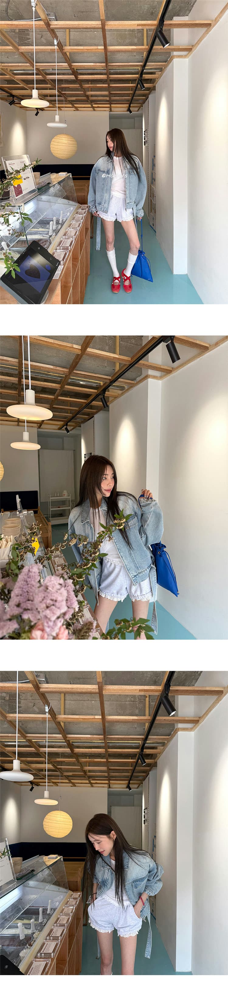 한국 스타일 새로운 워크웨어 바람 카우보이 바깥 세트 여성 의류 폴로 칼라 루즈핏 슬림해 보이는 쇼트 스타일 데님 재킷 상세 이미지 10