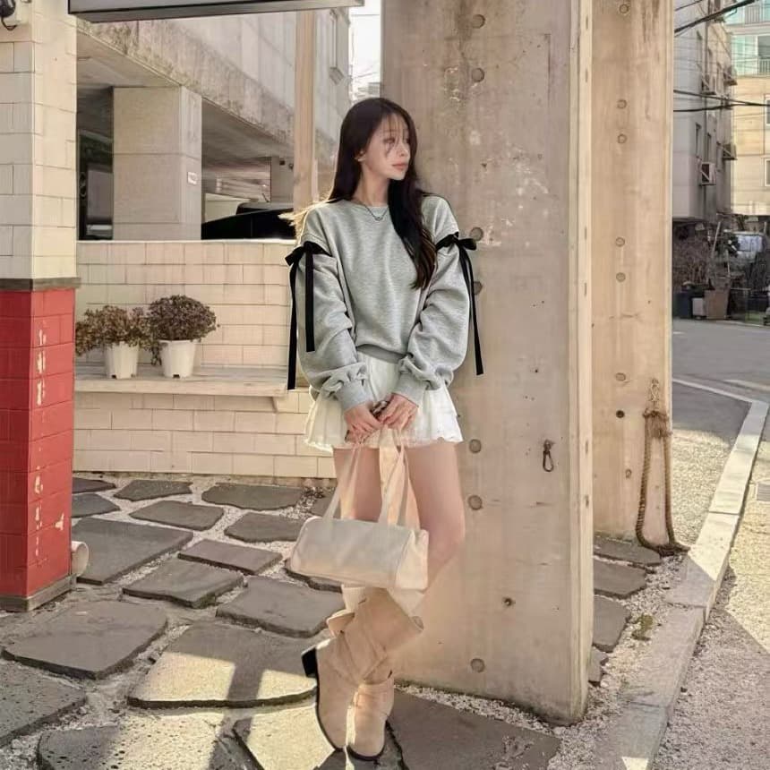 한국 동대문 나비 넥타이 탈착식 소매 후드티 이미지 5