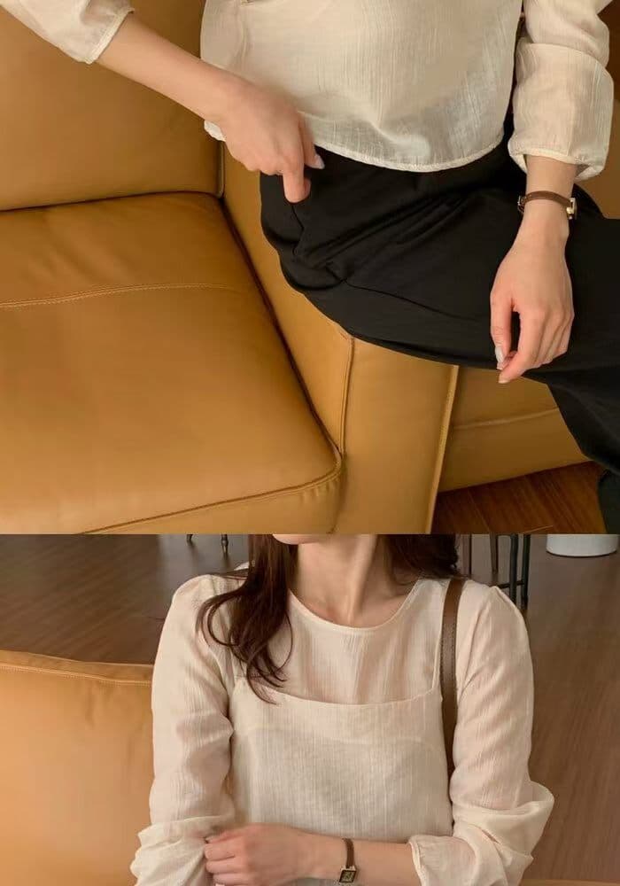 한국 chic 작은 대중 디자인 라운드 넥 셔츠 캐미솔 투피스 세트 상세 이미지 21
