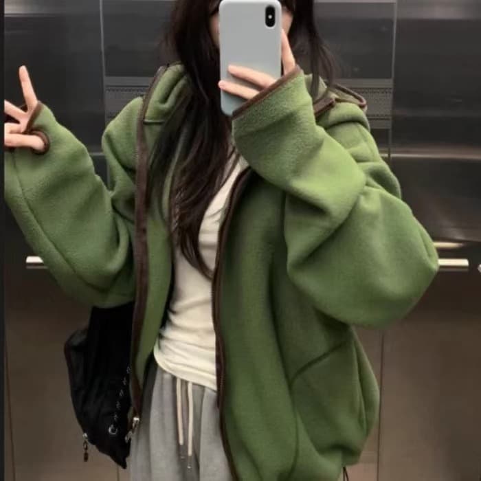 있음 선적 한국 chic 양면 플리스 후드 재킷