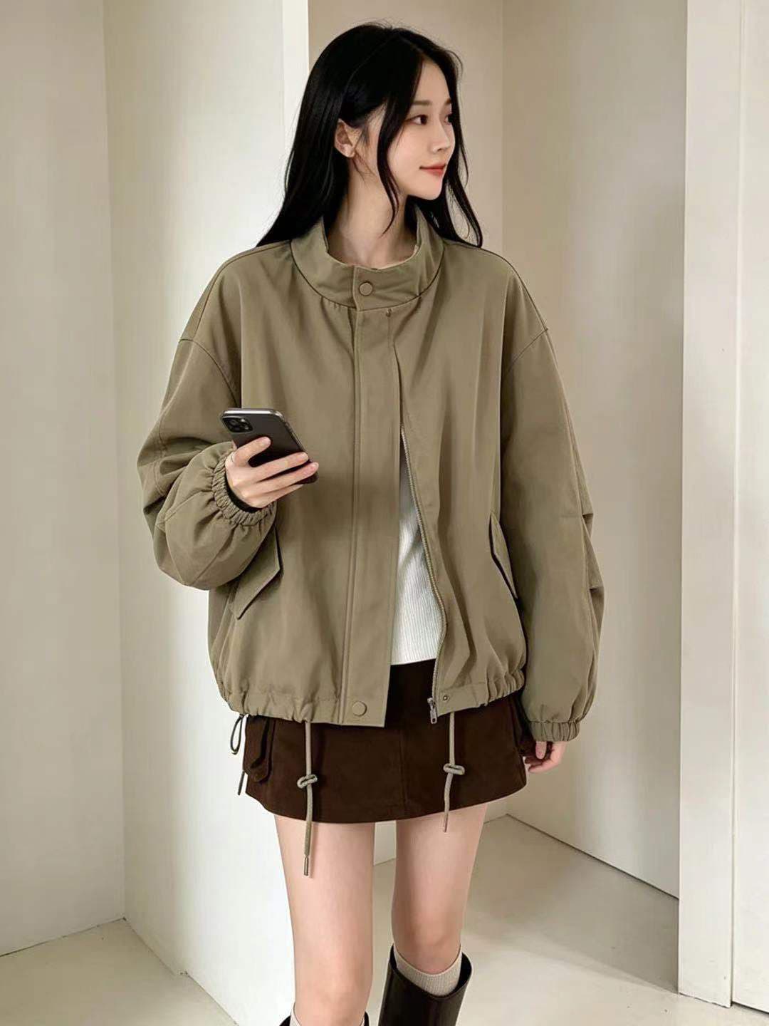한국 캐주얼 다용도 루즈핏 스탠드 칼라 지퍼 자켓 재킷 재킷 재킷