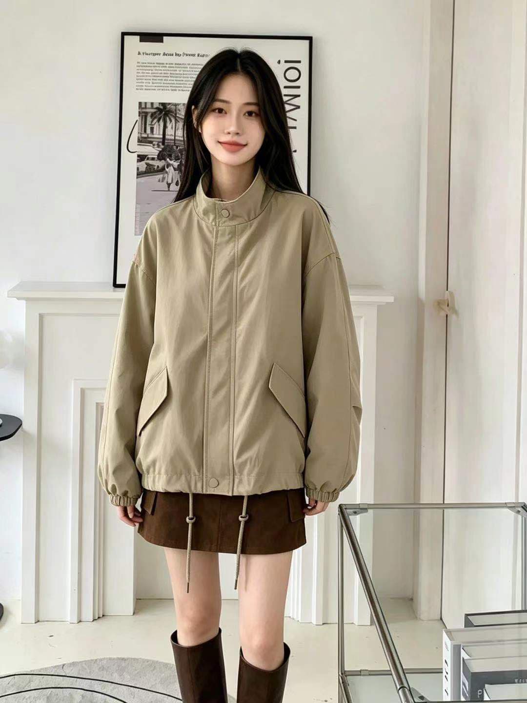 한국 캐주얼 다용도 루즈핏 스탠드 칼라 지퍼 자켓 재킷 재킷 재킷 상세 이미지 3