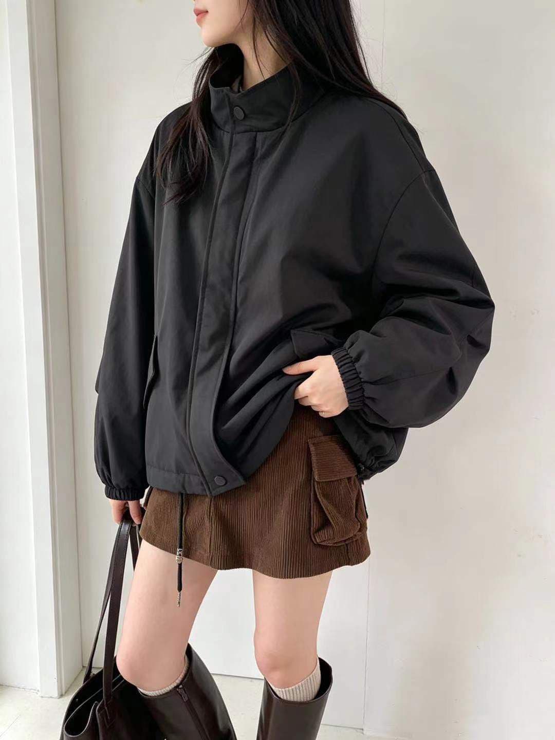 한국 캐주얼 다용도 루즈핏 스탠드 칼라 지퍼 자켓 재킷 재킷 재킷 상세 이미지 4