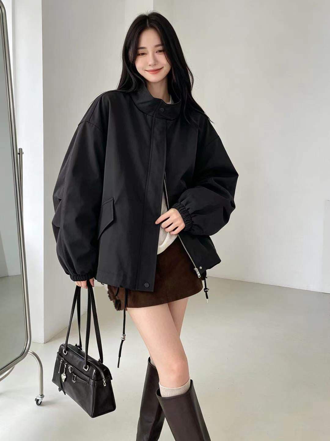 한국 캐주얼 다용도 루즈핏 스탠드 칼라 지퍼 자켓 재킷 재킷 재킷 상세 이미지 5