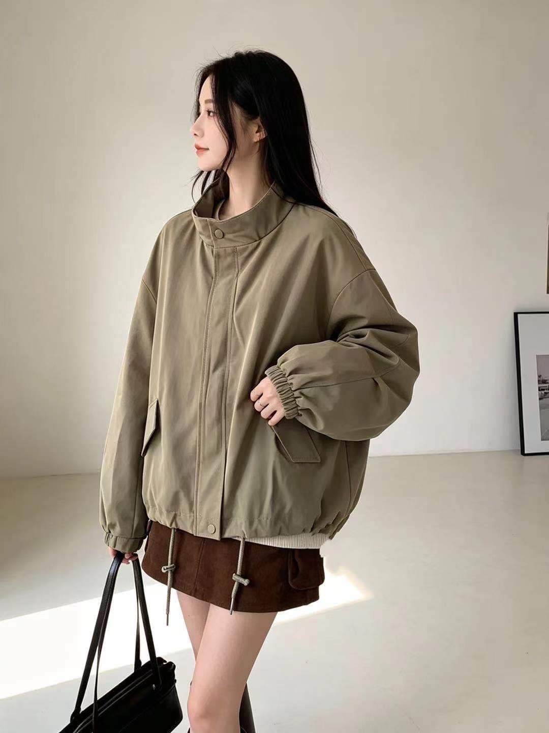 한국 캐주얼 다용도 루즈핏 스탠드 칼라 지퍼 자켓 재킷 재킷 재킷 상세 이미지 8