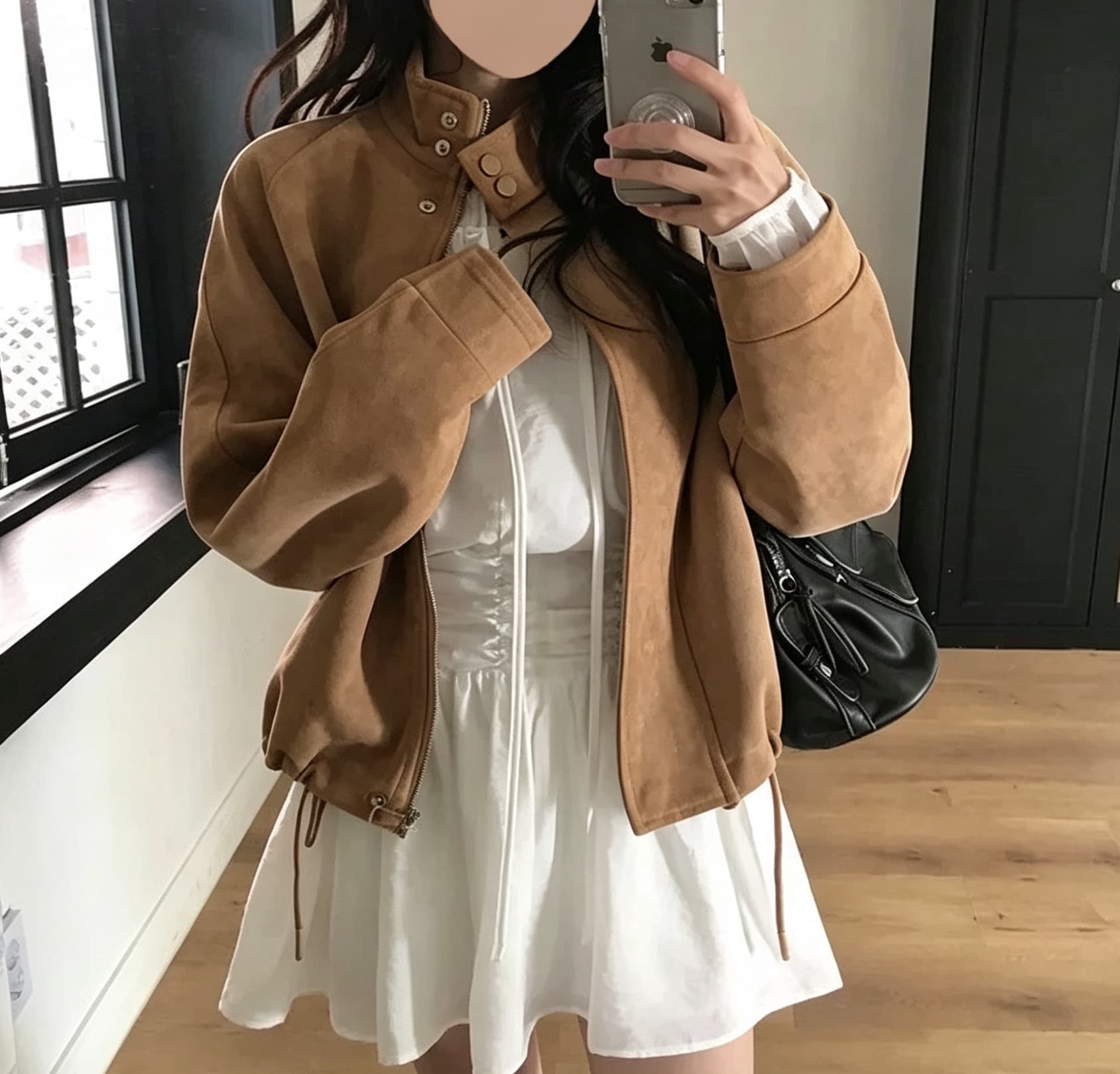 한국 ins 스웨이드 스탠드 칼라 재킷 재킷 이미지 4