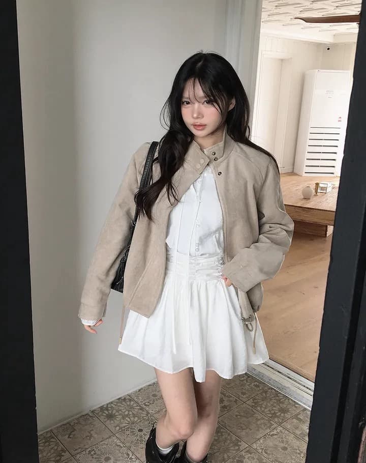 한국 ins 스웨이드 스탠드 칼라 재킷 재킷 상세 이미지 1