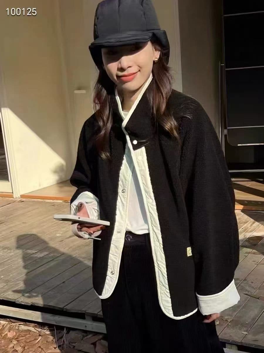 2026 새로운 한국 패치워크 양털 양면 착용 두꺼운 재킷 여성 코트 상세 이미지 2
