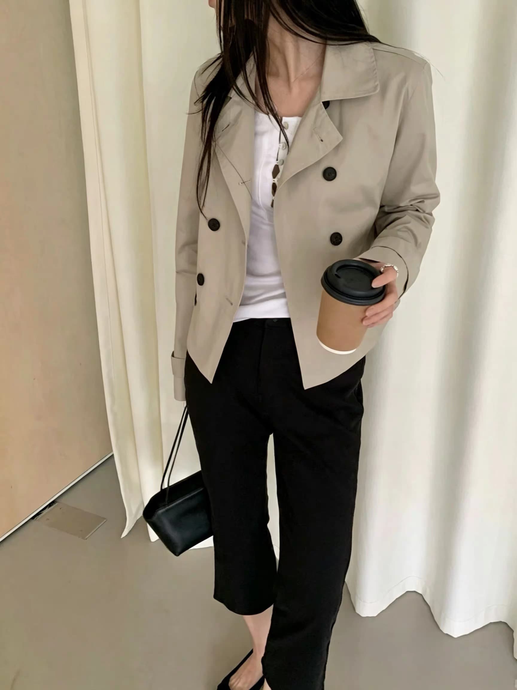 한국 스타일 이중 버튼 폴로 칼라 가을 여성 의류 긴팔 몸매 가꾸기 슬림해 보이는 바람막이 쇼트 스타일 맨위 상세 이미지 16