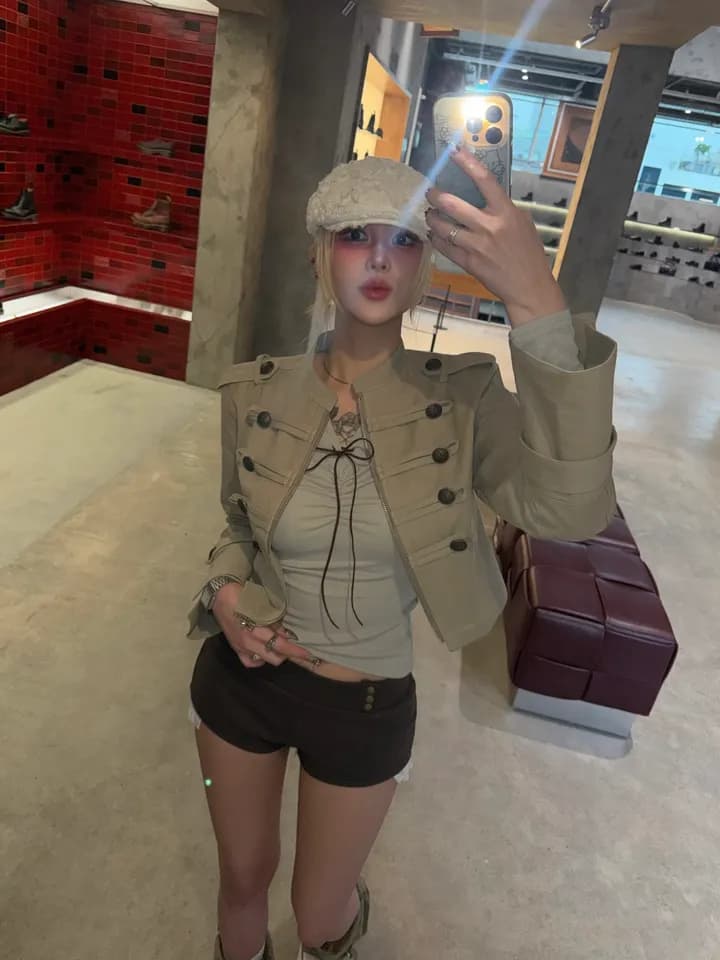 한국 스타일 chic 무거운 작업 작은 대중 개성 스탠드 칼라 재킷 7502 이미지 4
