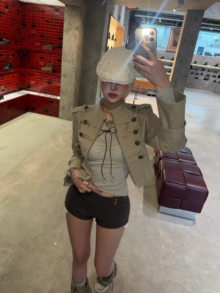 한국 스타일 chic 무거운 작업 작은 대중 개성 스탠드 칼라 재킷 7502 상세 이미지 2