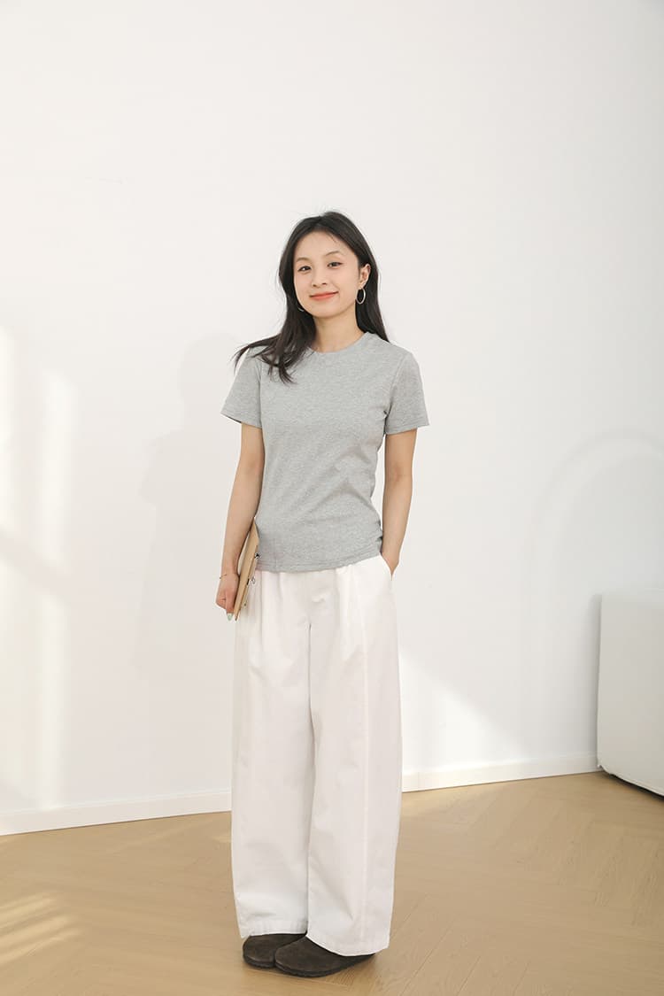 빅 사이즈 순면 워싱 여름 일본식 다용도 허리밴드 넓은 다리 캐주얼 바지 표지 넓적 다리 슬림해 보이는 캐주얼 9부 바지 상세 이미지 18