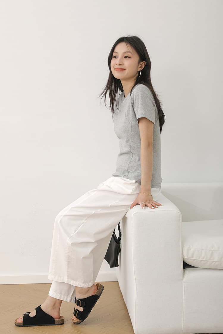 빅 사이즈 순면 워싱 여름 일본식 다용도 허리밴드 넓은 다리 캐주얼 바지 표지 넓적 다리 슬림해 보이는 캐주얼 9부 바지 상세 이미지 20