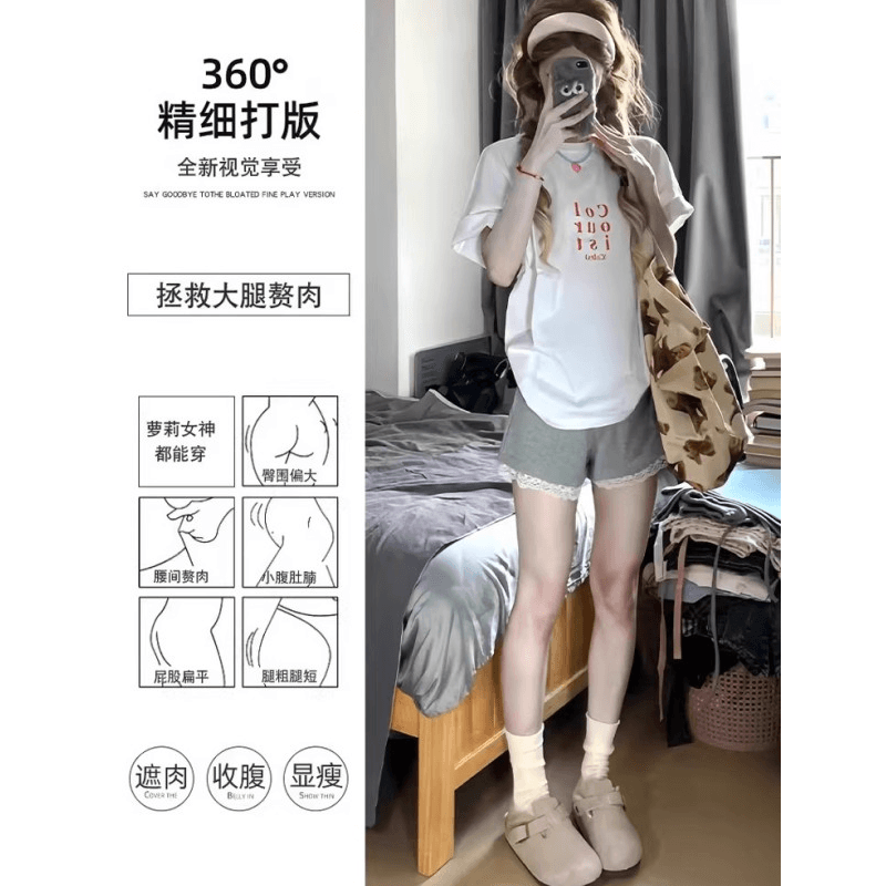 빅 사이즈 레이스 측면 운동 반바지 여성 봄 여름 2026 새로운 하이웨이스트 한 마디 캐주얼 루즈핏 외출용 오부 바지 상세 이미지 14