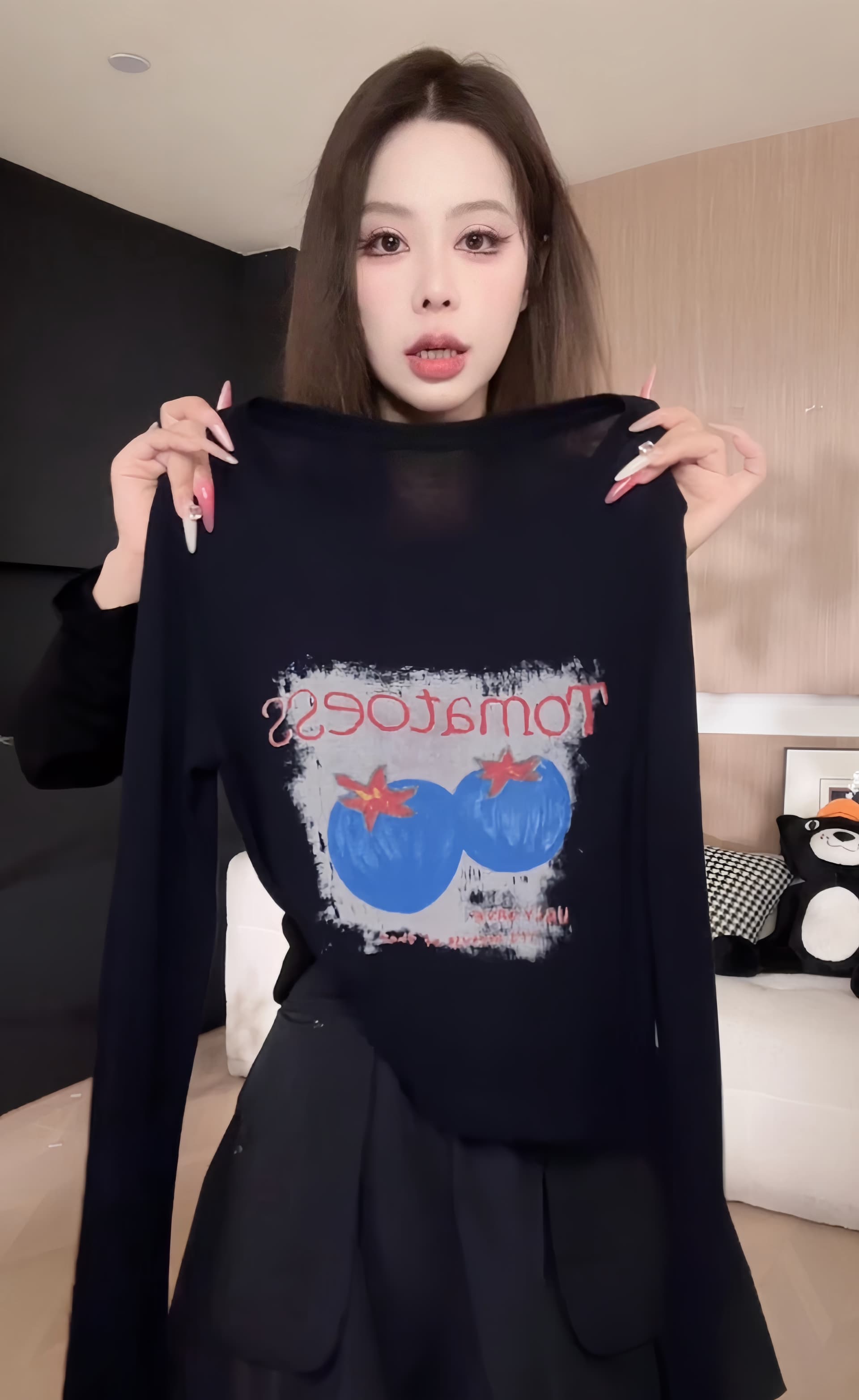 토마토 여름 새로운 깃발 바람 긍정적 인 어깨 슬림해 보이는 다용도 패션 긴팔 티셔츠 여성 셔츠 이미지 4