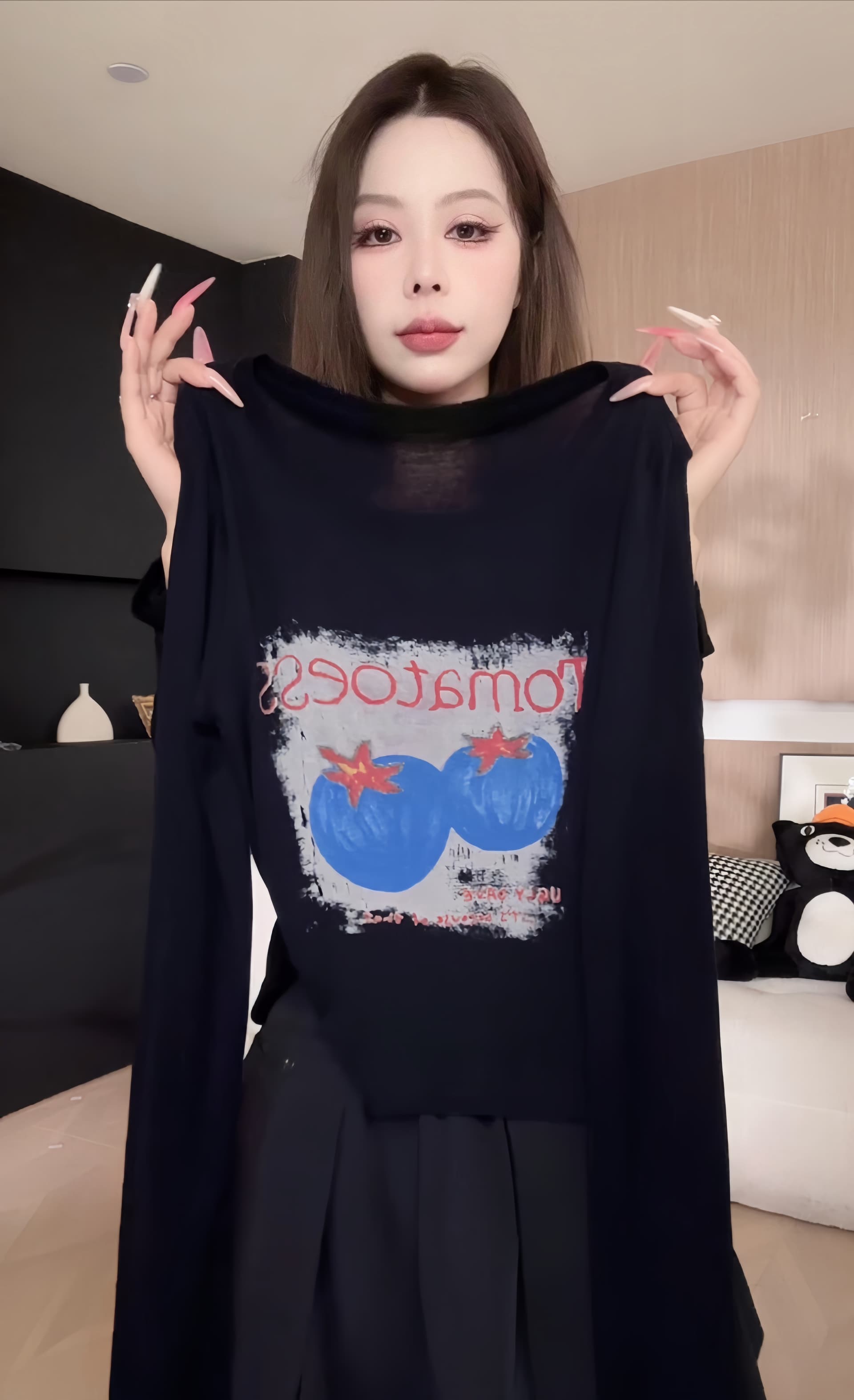 토마토 여름 새로운 깃발 바람 긍정적 인 어깨 슬림해 보이는 다용도 패션 긴팔 티셔츠 여성 셔츠 상세 이미지 3