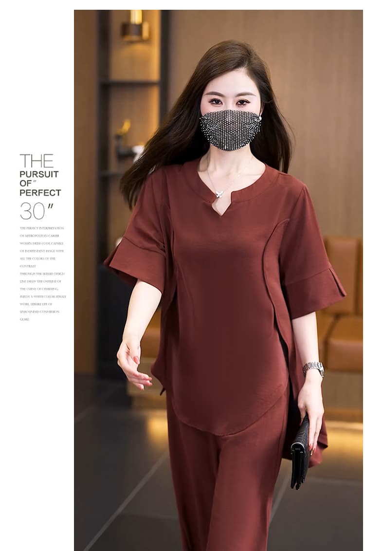 실사 2026 년 외국 가스 빅 사이즈 여성 의류 세트 지방 mm 패션 루즈핏 슬림해 보이는 와이드 레그 팬츠 투피스 세트 상세 이미지 15