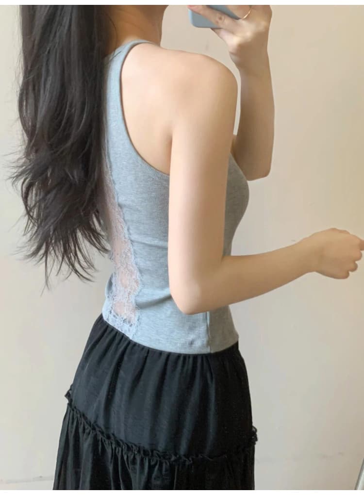 여름 베스트 벨트 가슴 패드 뒤로 레이스 홀로우 아웃 작은 슬링 조끼 벨트 가슴 패드 핫걸 인사이드 가져 가라. 아름다움 뒤쪽에 의류 여성 상세 이미지 6