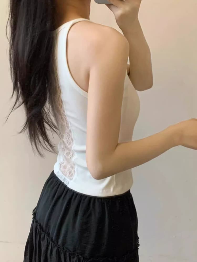 여름 베스트 벨트 가슴 패드 뒤로 레이스 홀로우 아웃 작은 슬링 조끼 벨트 가슴 패드 핫걸 인사이드 가져 가라. 아름다움 뒤쪽에 의류 여성 상세 이미지 10