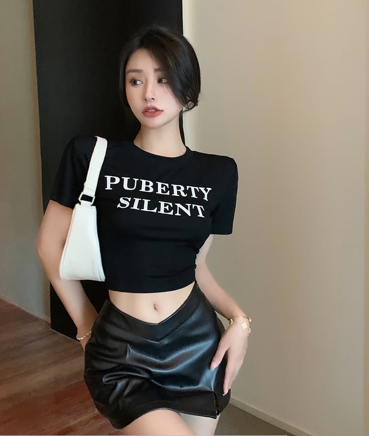 실사 한국 스타일 단색 디자인 센스 작은 대중 프린트 맨위 여름 배색 어깨 패드 반팔 쇼트 스타일 긍정적 인 어깨 티셔츠 여성 상세 이미지 23