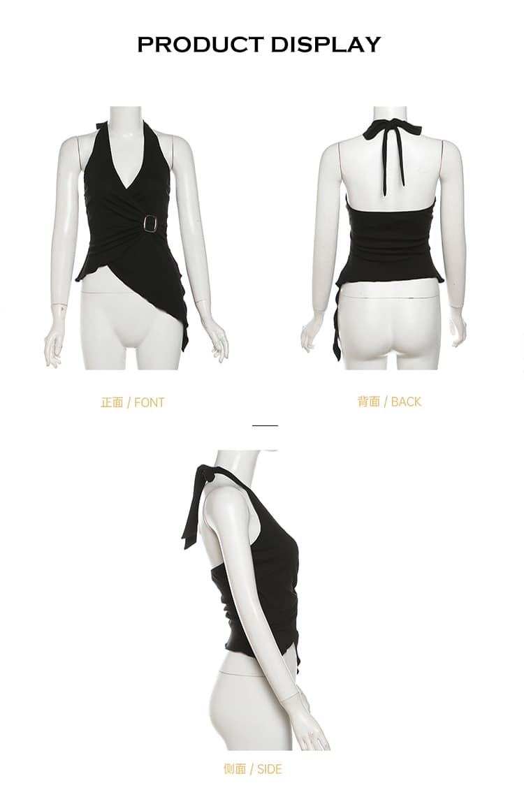 여름 슬립 V넥 행침 목 레이스업 민소매 조끼 여성 불규칙 슬림해 보이는 핫걸 맨위 외출용 인사이드 가져 가라. 아름다움 뒤로 상세 이미지 2