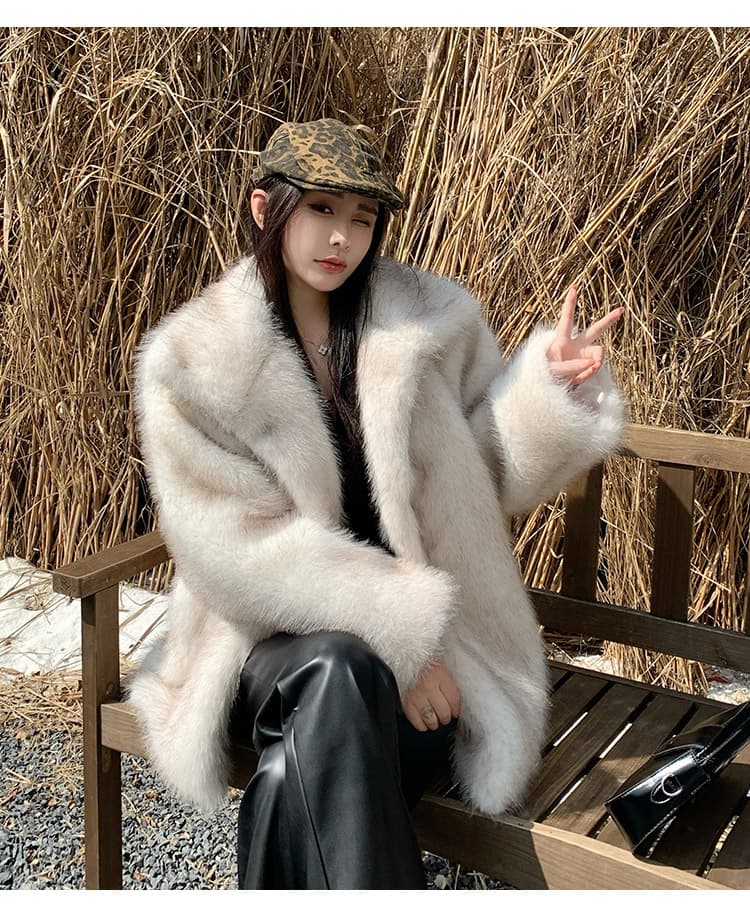 실사 겨울 새로운 그라데이션 환경 보호 여우털 모피 외투 여성 폴로 칼라 품격 모방 모피 재킷 상세 이미지 20