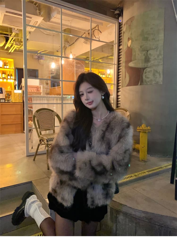 겨울 새로운 드래곤 패턴 환경 보호 모방 여우털 모피 모피 재킷 여성 짧은 가을 겨울 한국 스타일 맨위 상세 이미지 12