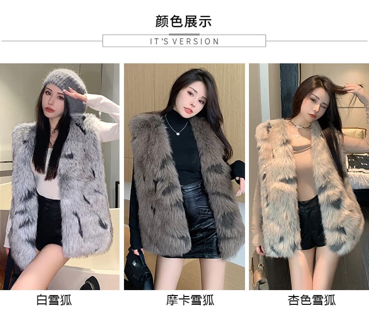 실사 품격 모방 여우털 환경 보호 모피 민소매 베스트 한국 스타일 겨울 새로운 고급 센스 라운드 넥 중간 길이 상세 이미지 8